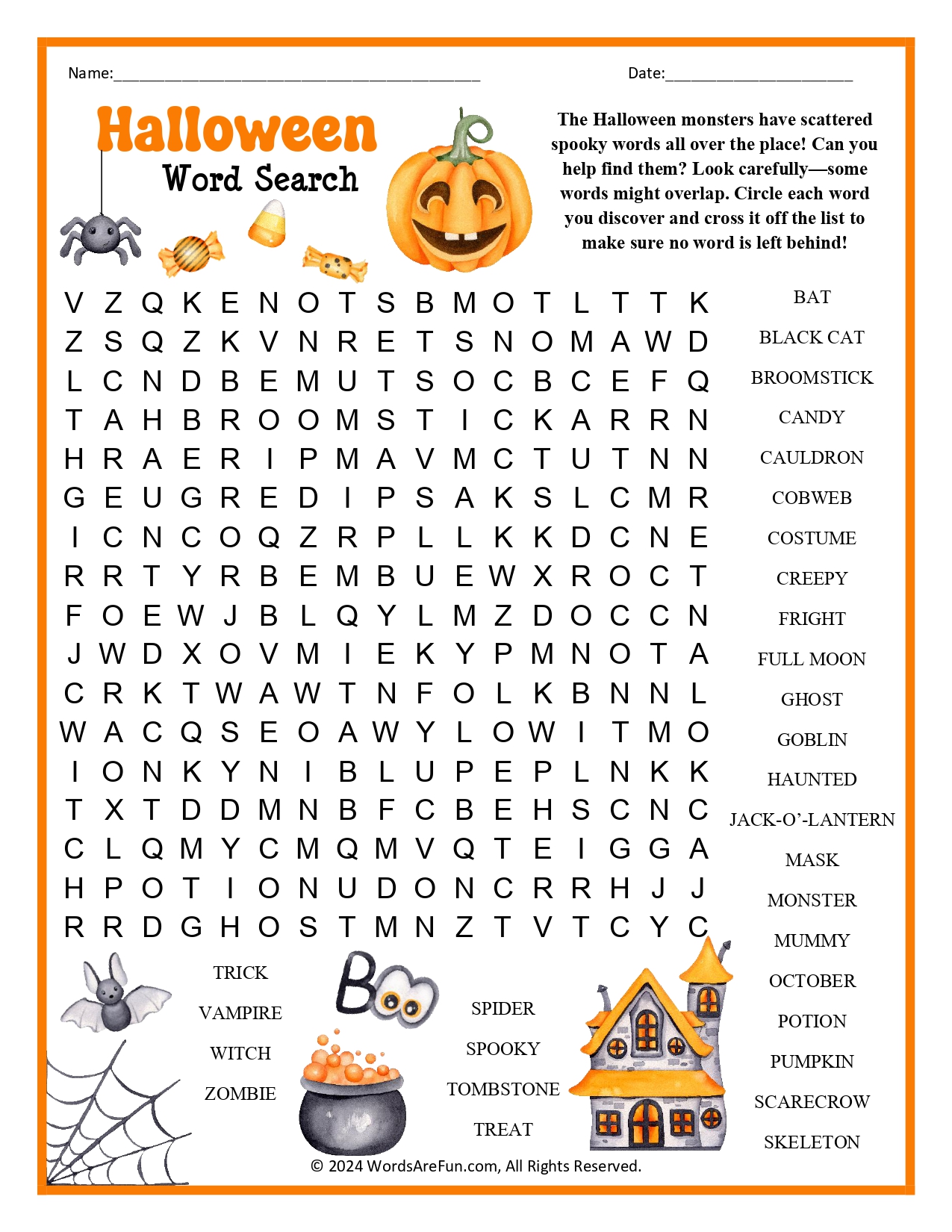 Children's Halloween Word Search