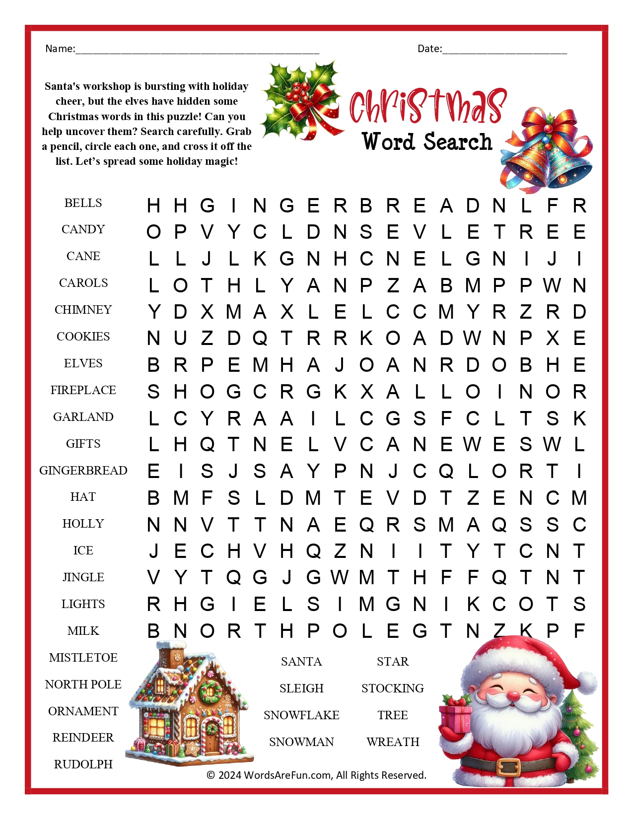 Christmas Word Search for Kids