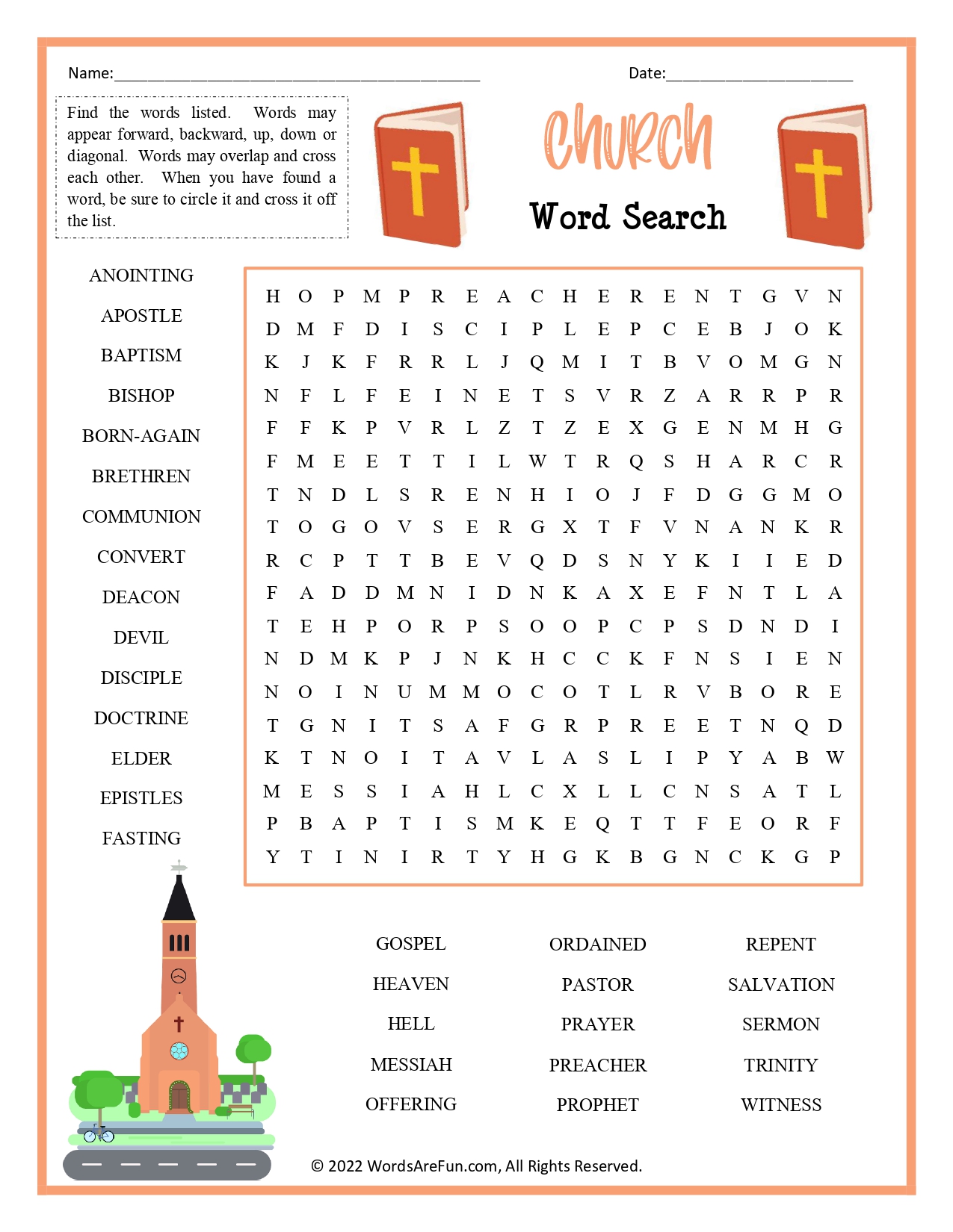 Church Word Search for Kids