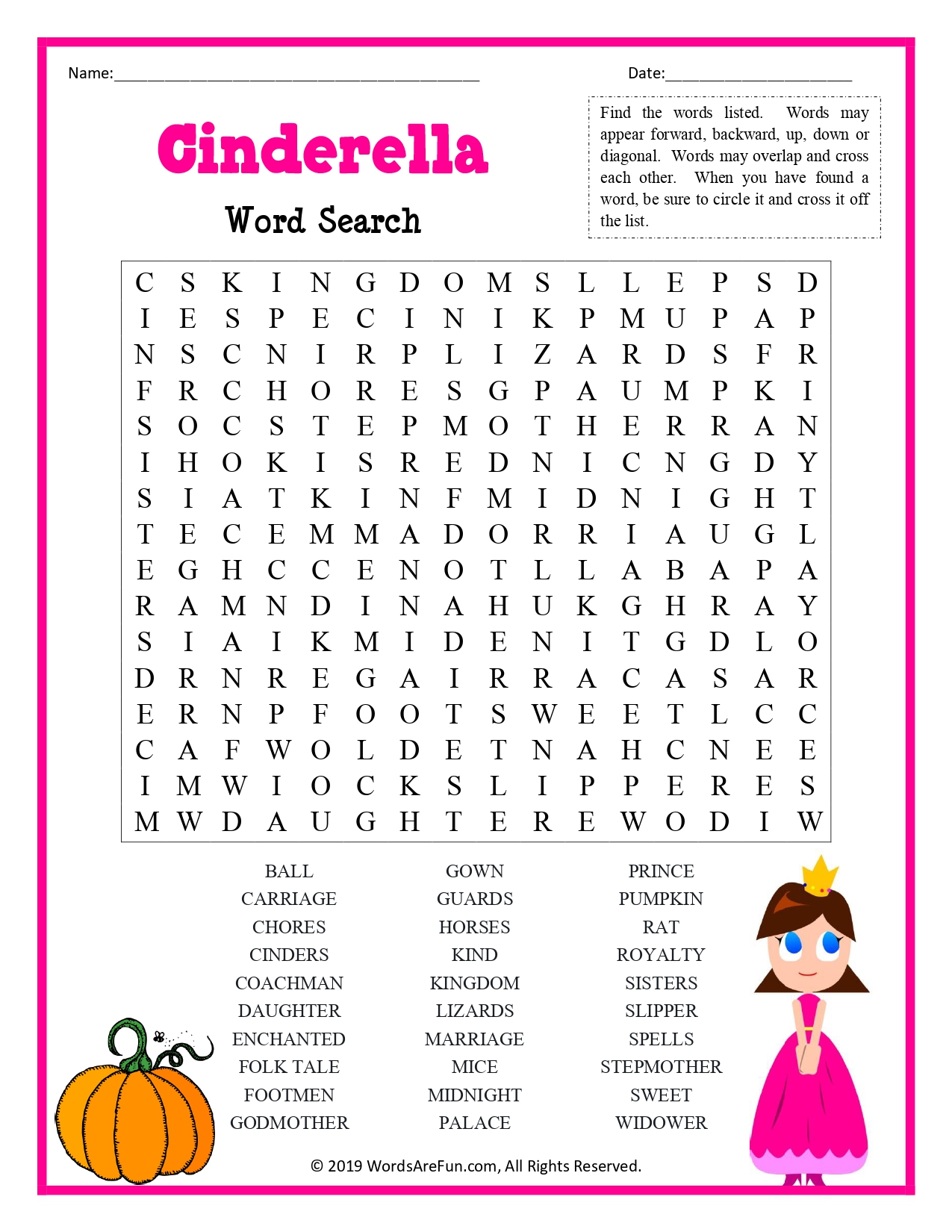 Cinderella Word Search