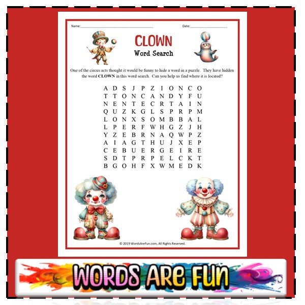 Clown Word Search (Easy)