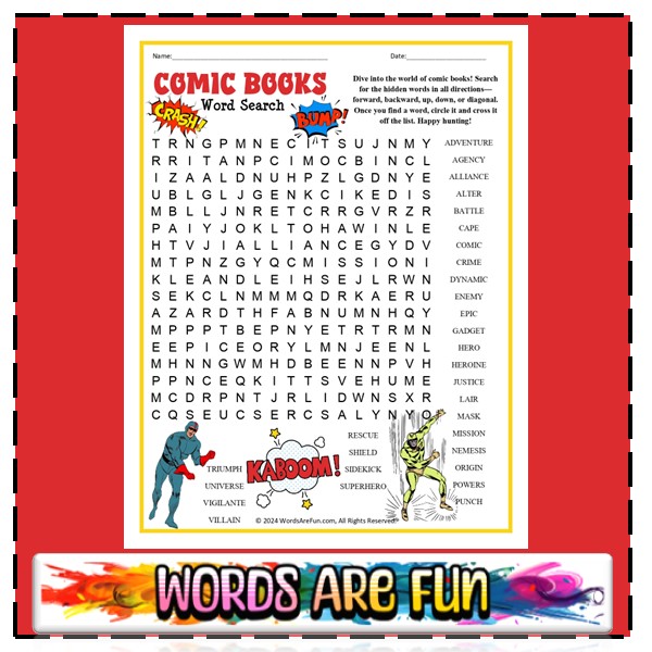 Comic Books Word Search