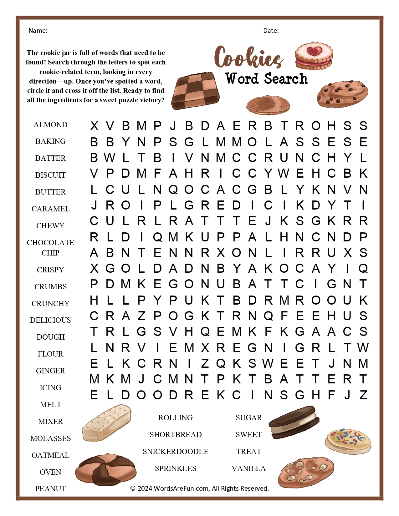 Cookies Word Search Puzzle