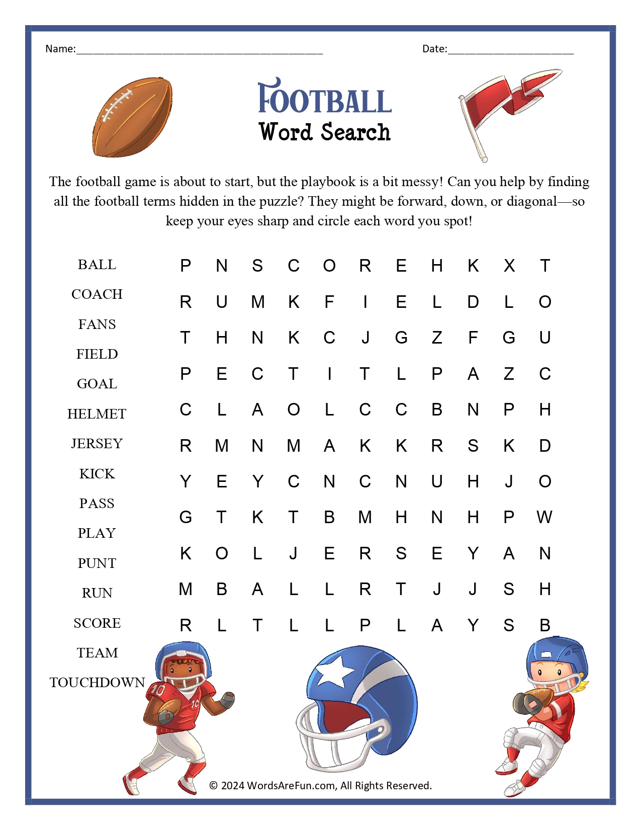 Easy Football Word Search