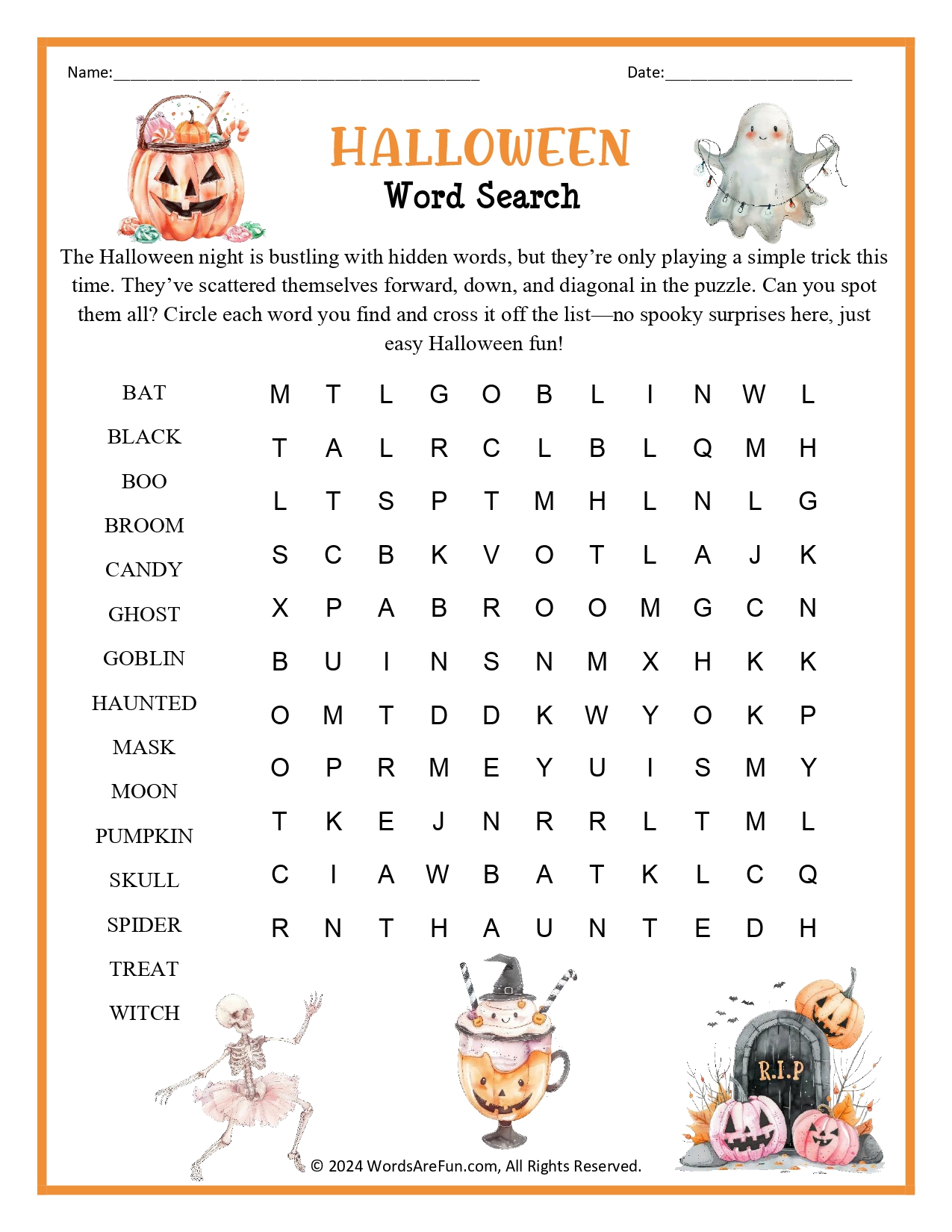 Easy Halloween Word Search