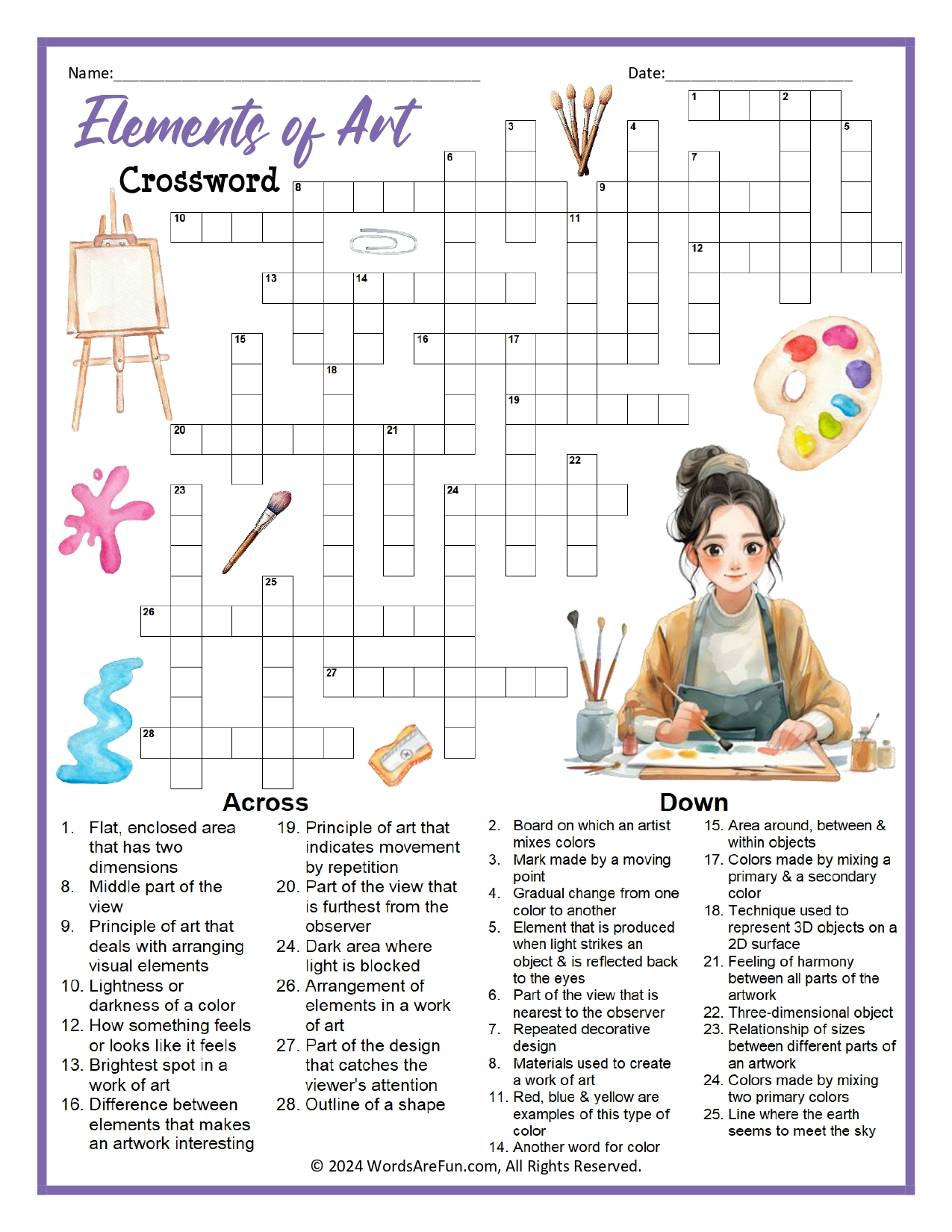 Elements of Art Crossword Puzzle