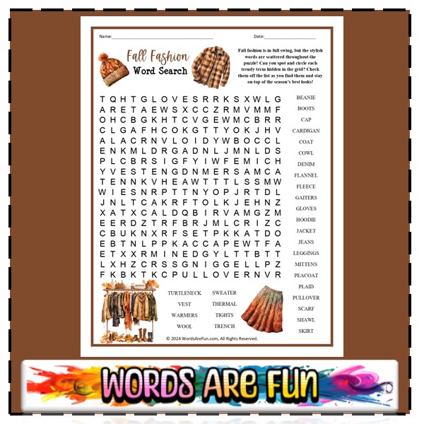 Fall Fashion Word Search