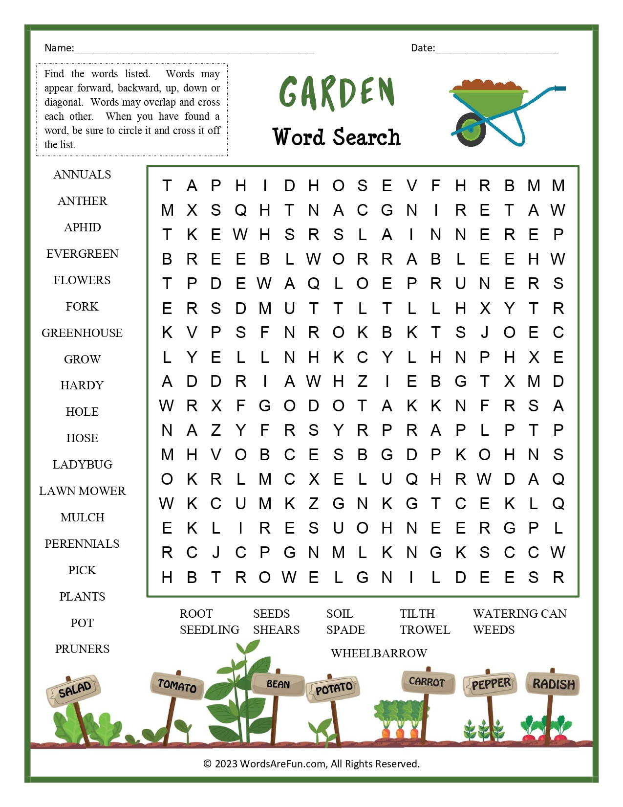 Garden Word Search for Kids