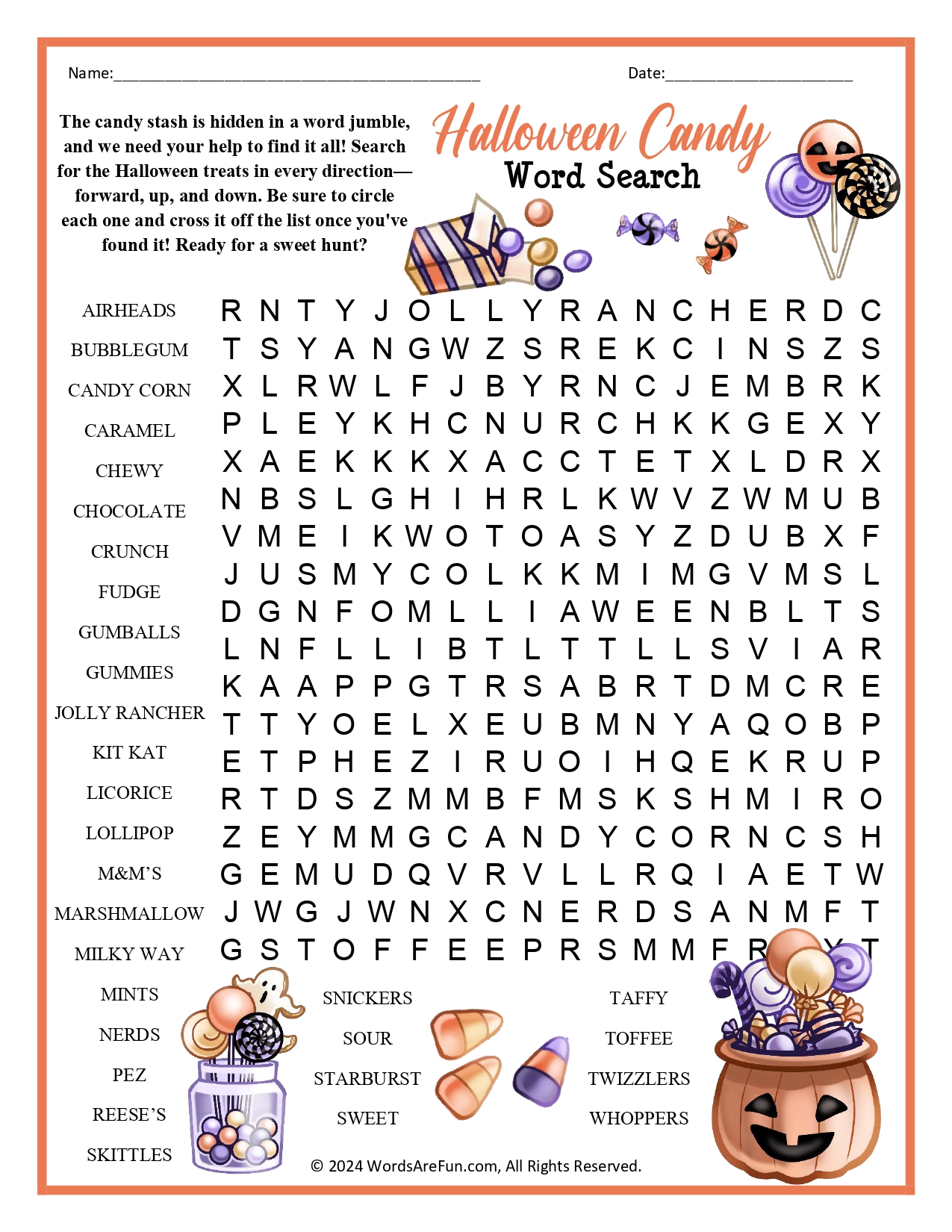 Halloween Candy Word Search