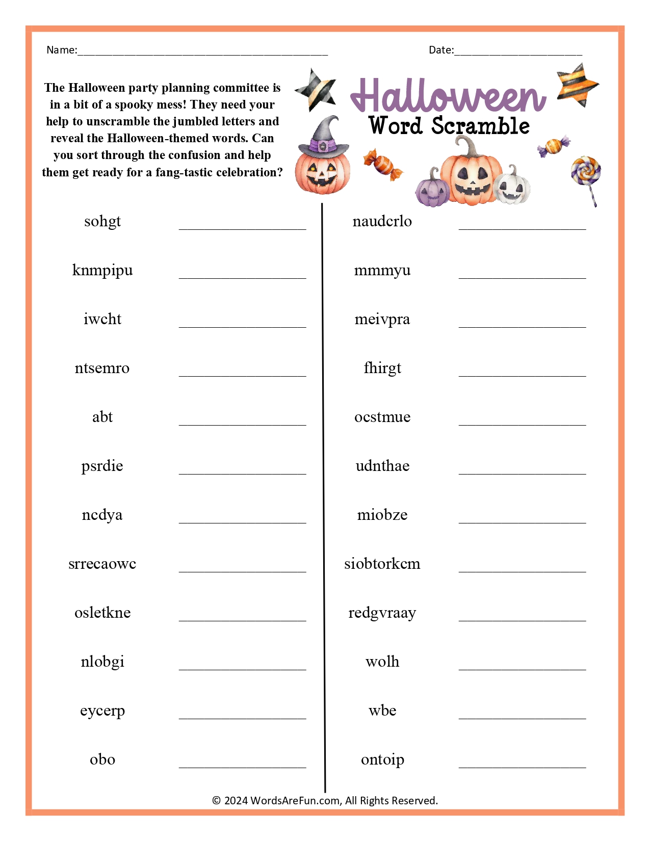 Halloween Word Scramble