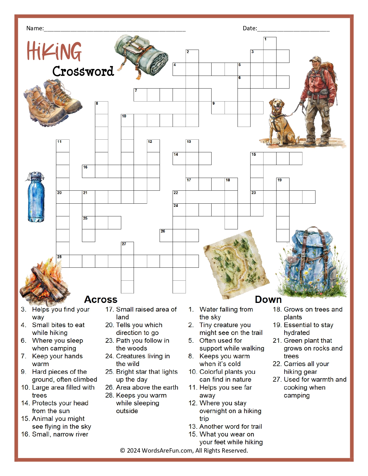 Hiking Crossword Puzzle