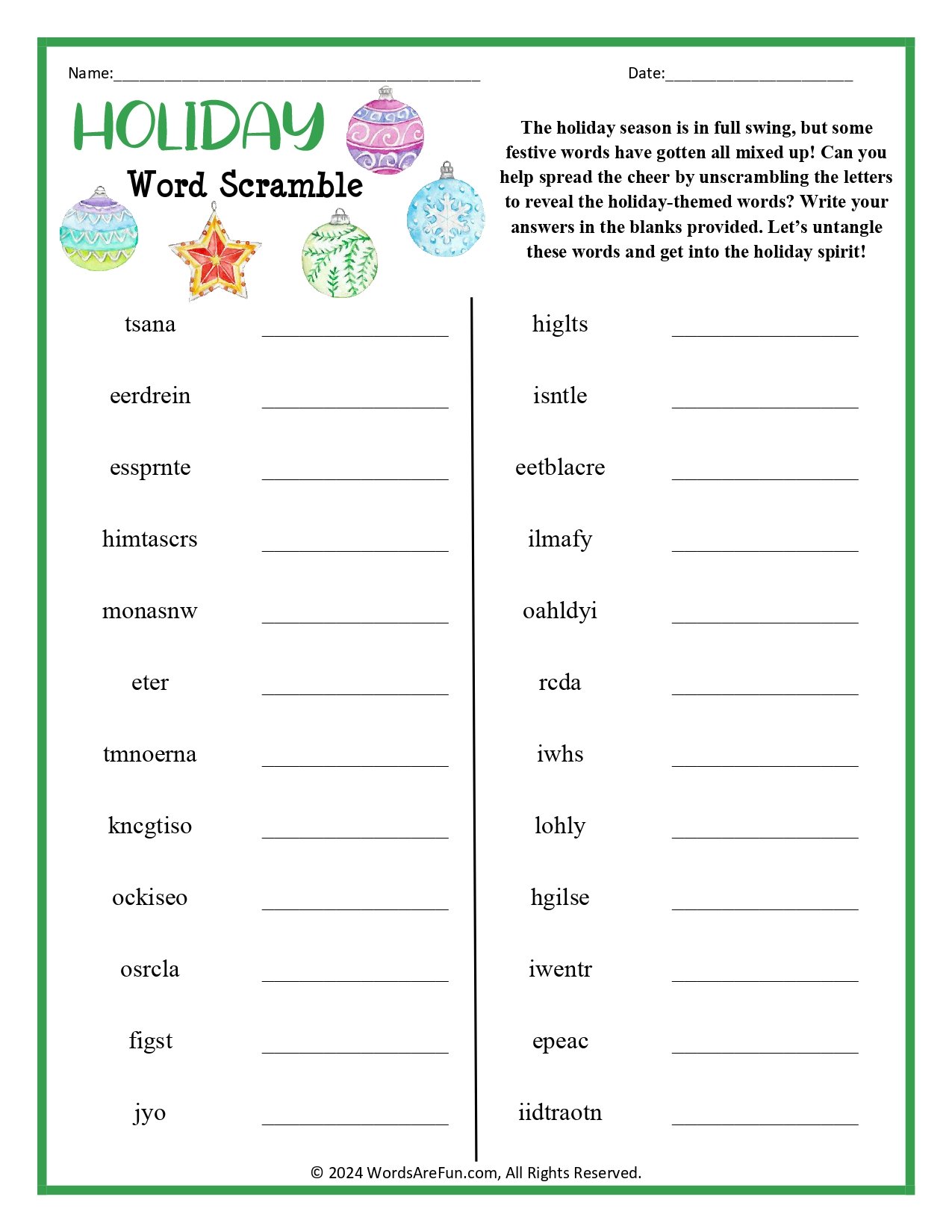 Holiday Word Scramble