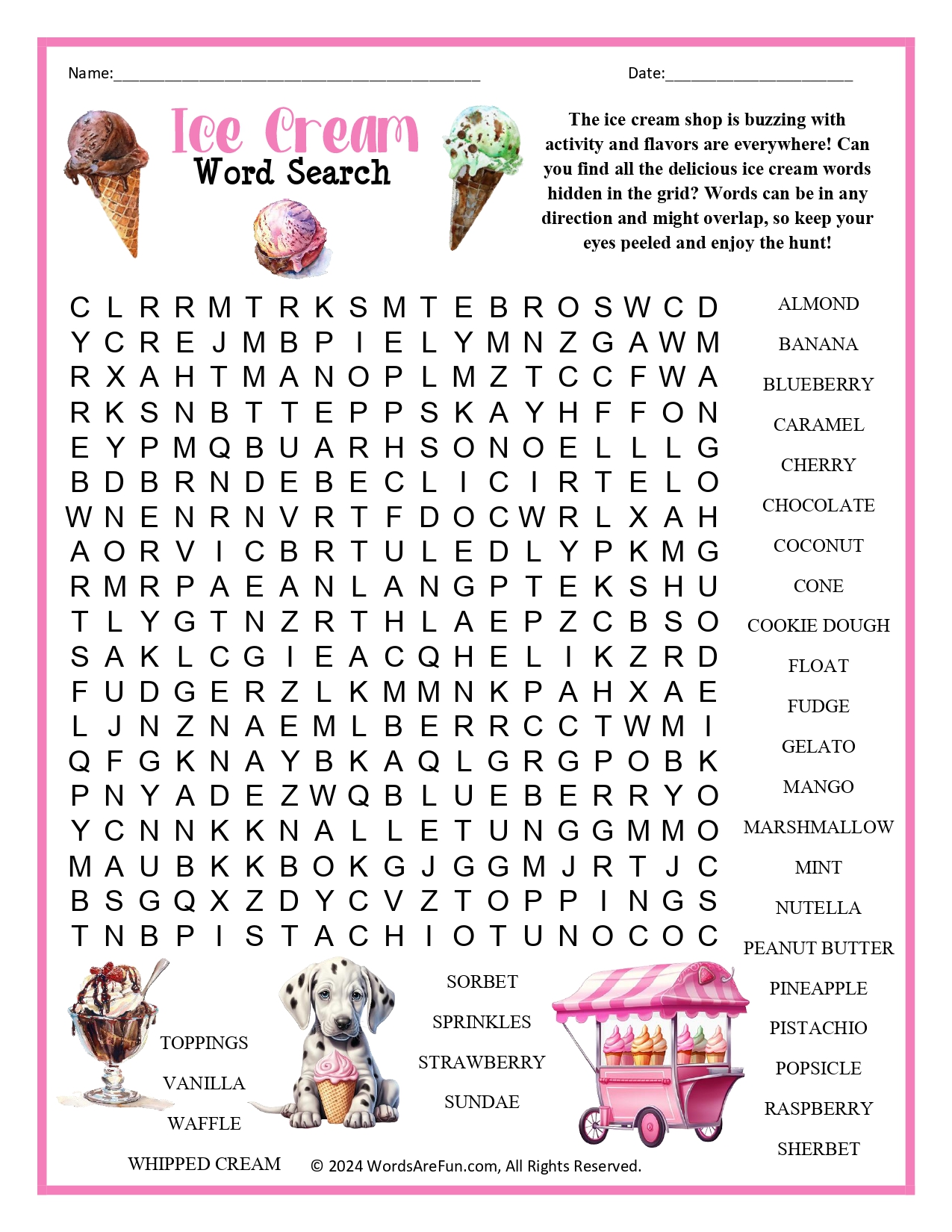 Ice Cream Word Search