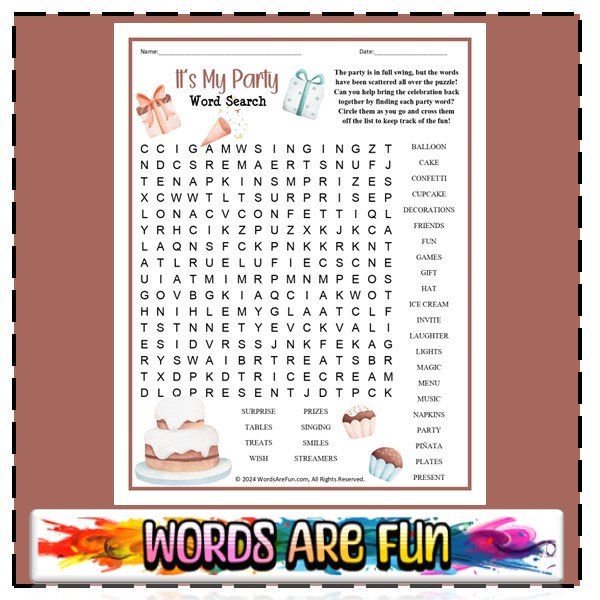 It's My Party Word Search