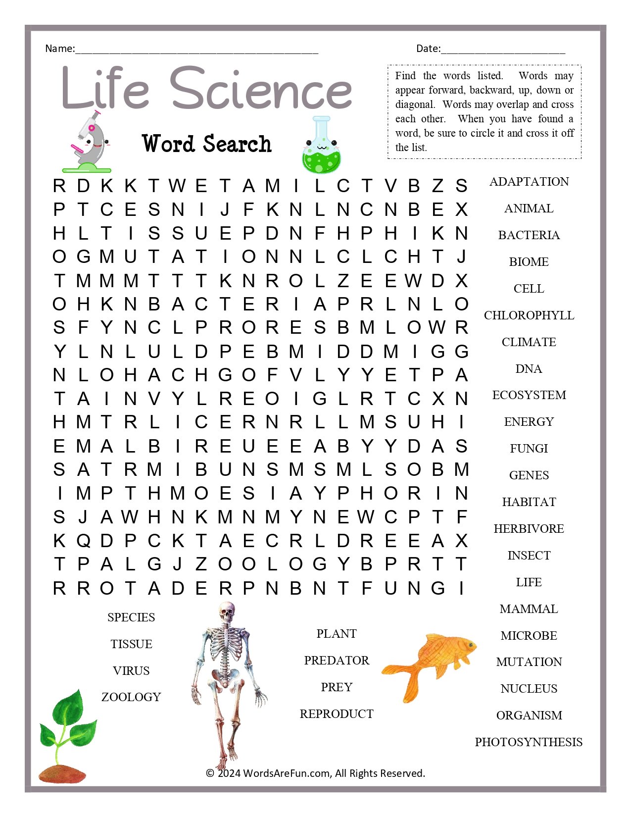 Life Science Word Search PDF