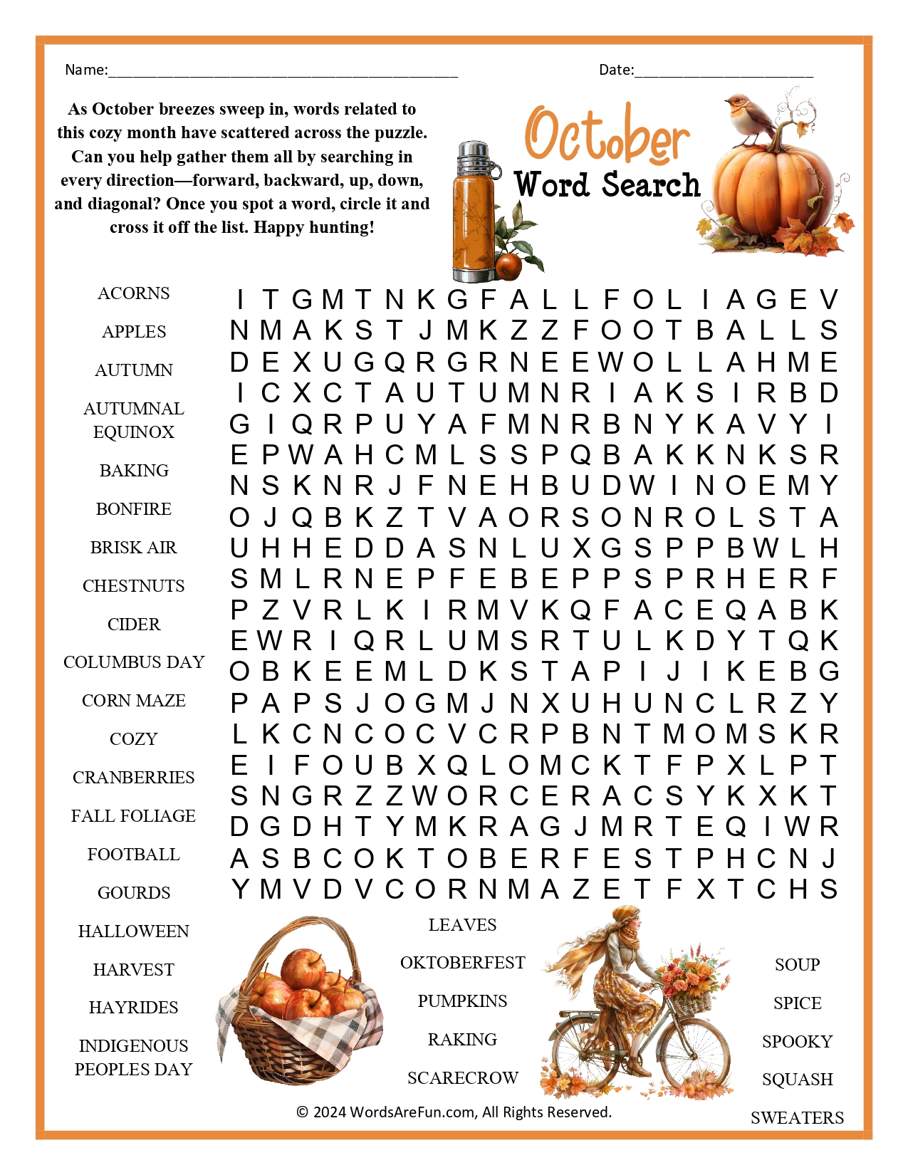 October Word Search