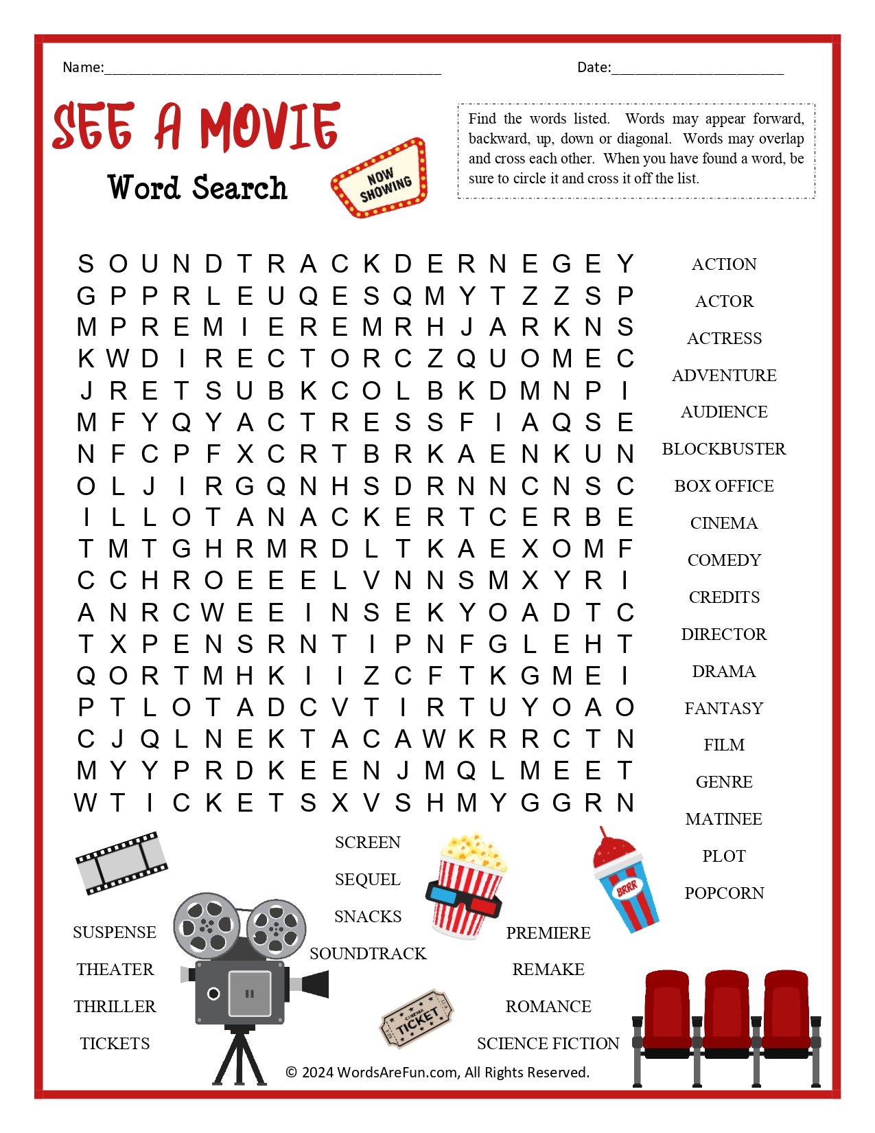 See a Movie Word Search