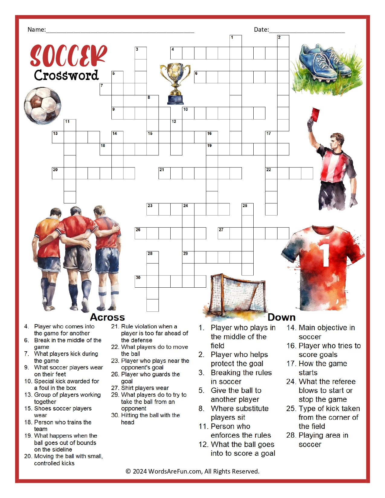 Soccer Crossword Puzzle