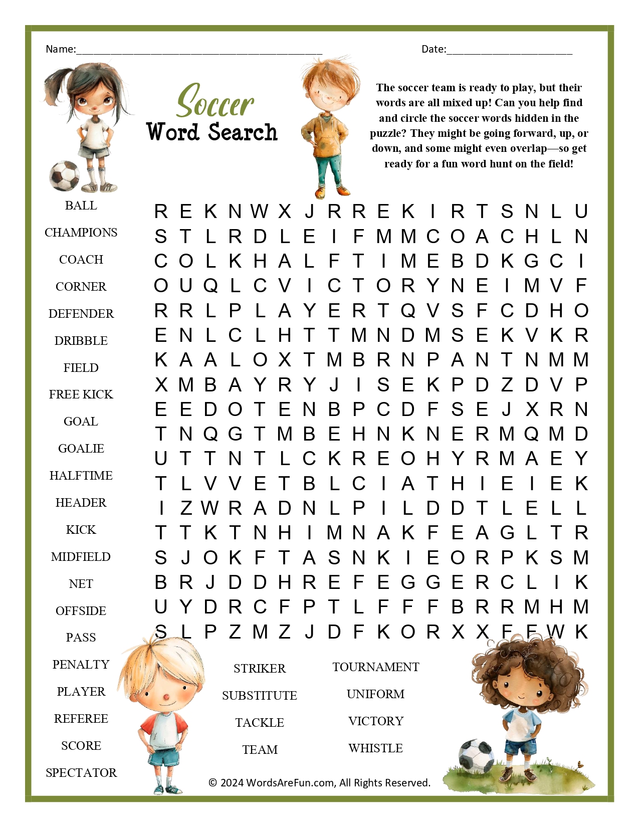 Soccer Word Search