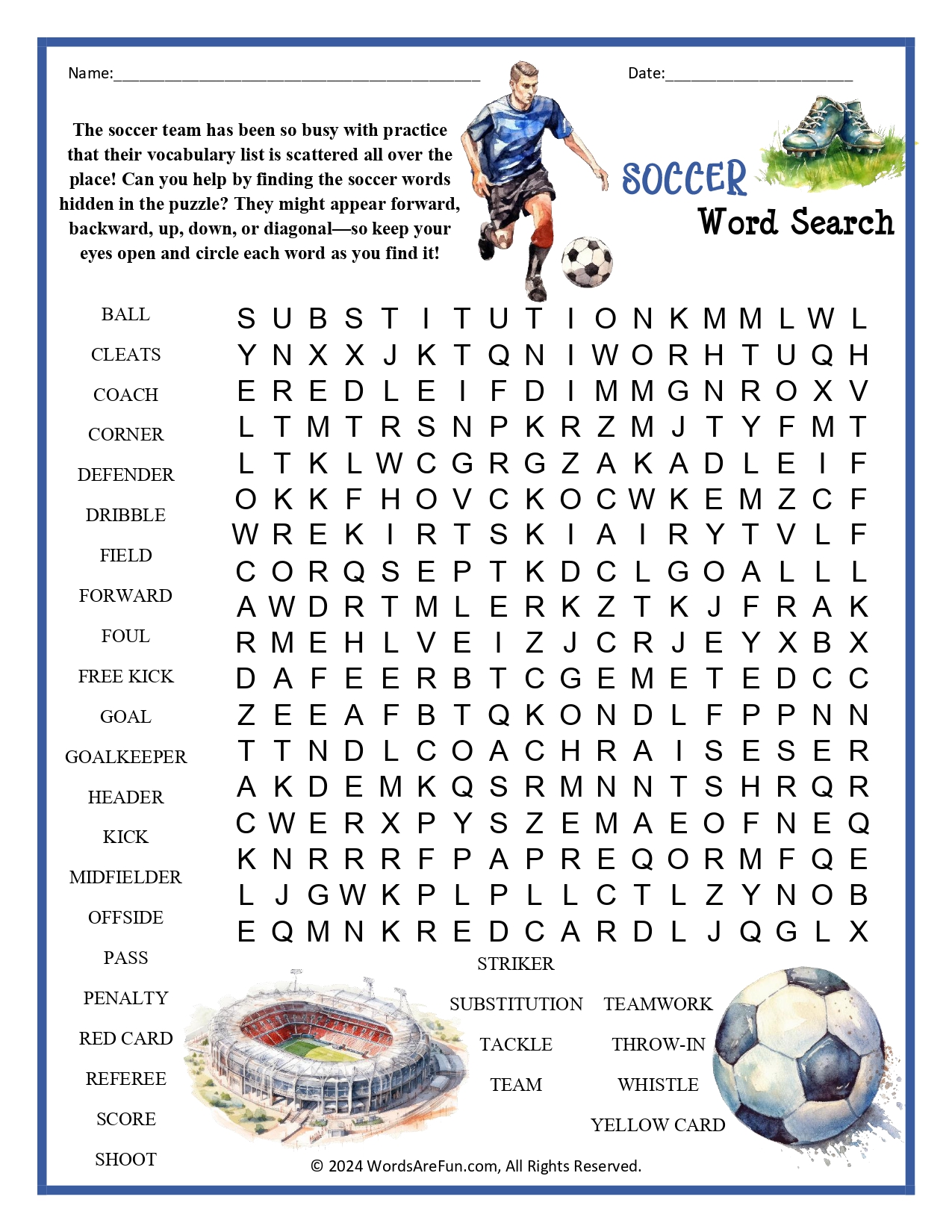 Soccer Word Search