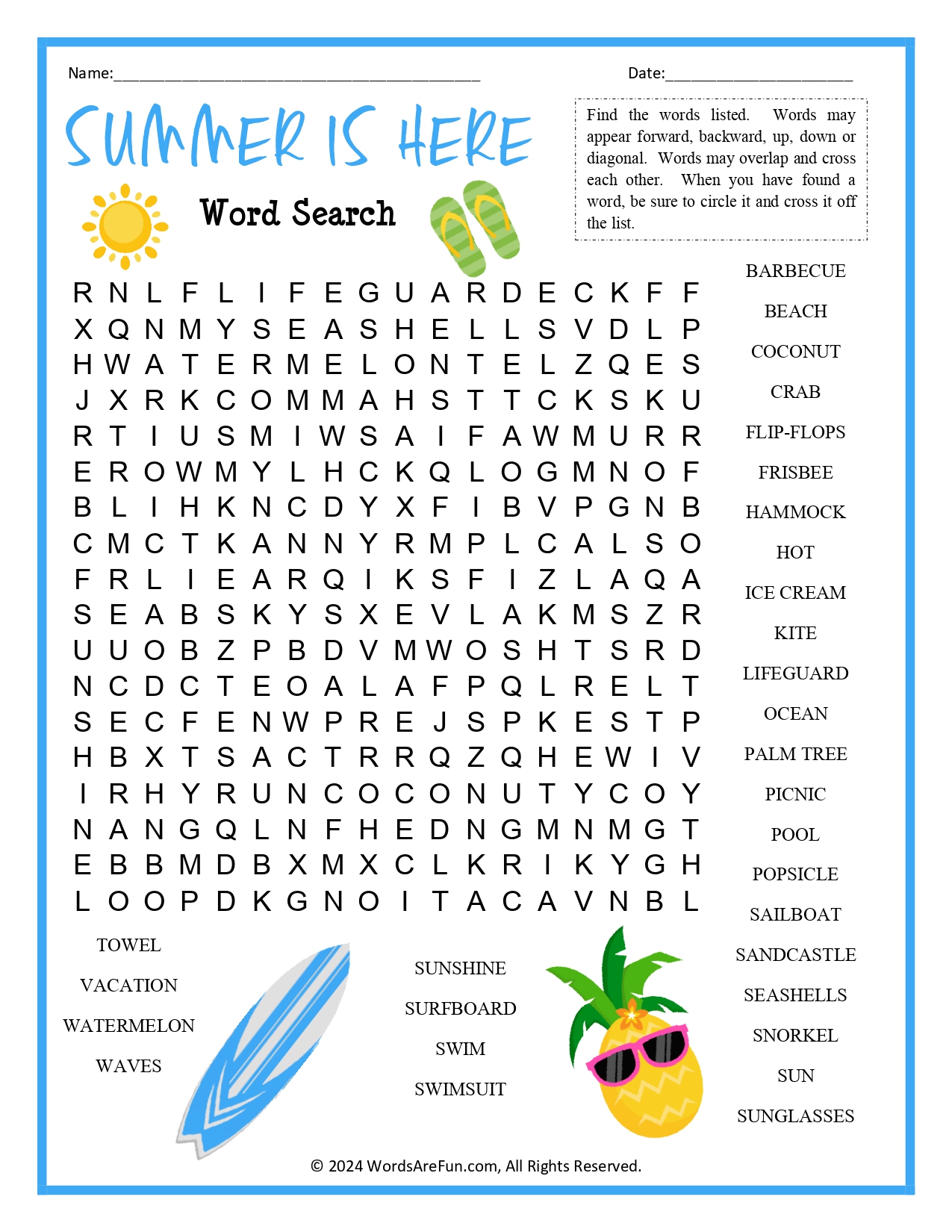 Summer is Here Word Search
