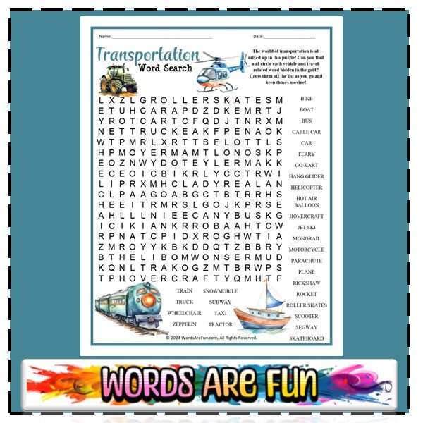 Transportation Word Search