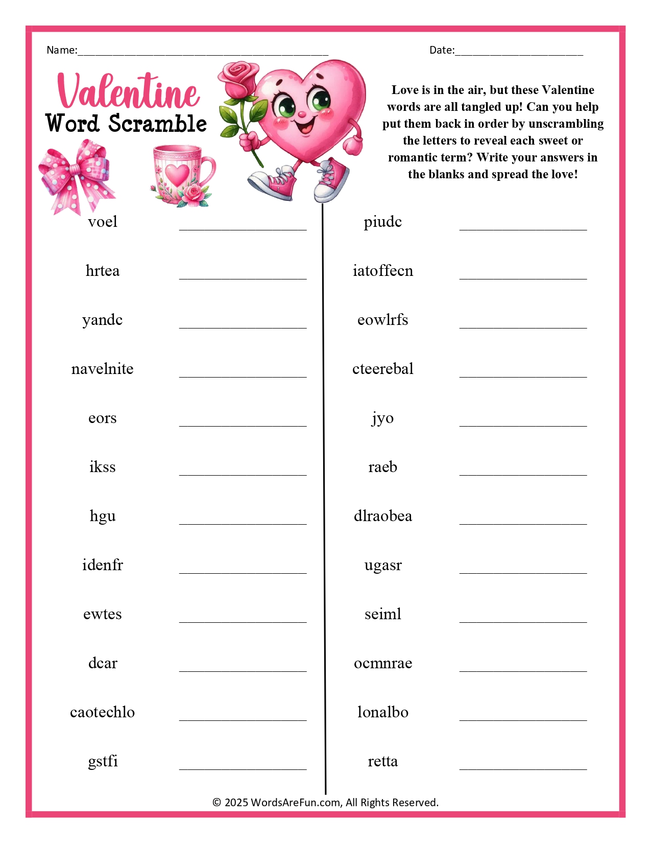 Valentine Word Scramble