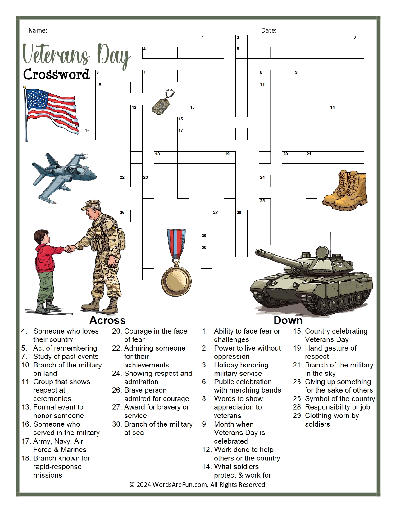 Veterans Day Crossword Puzzle