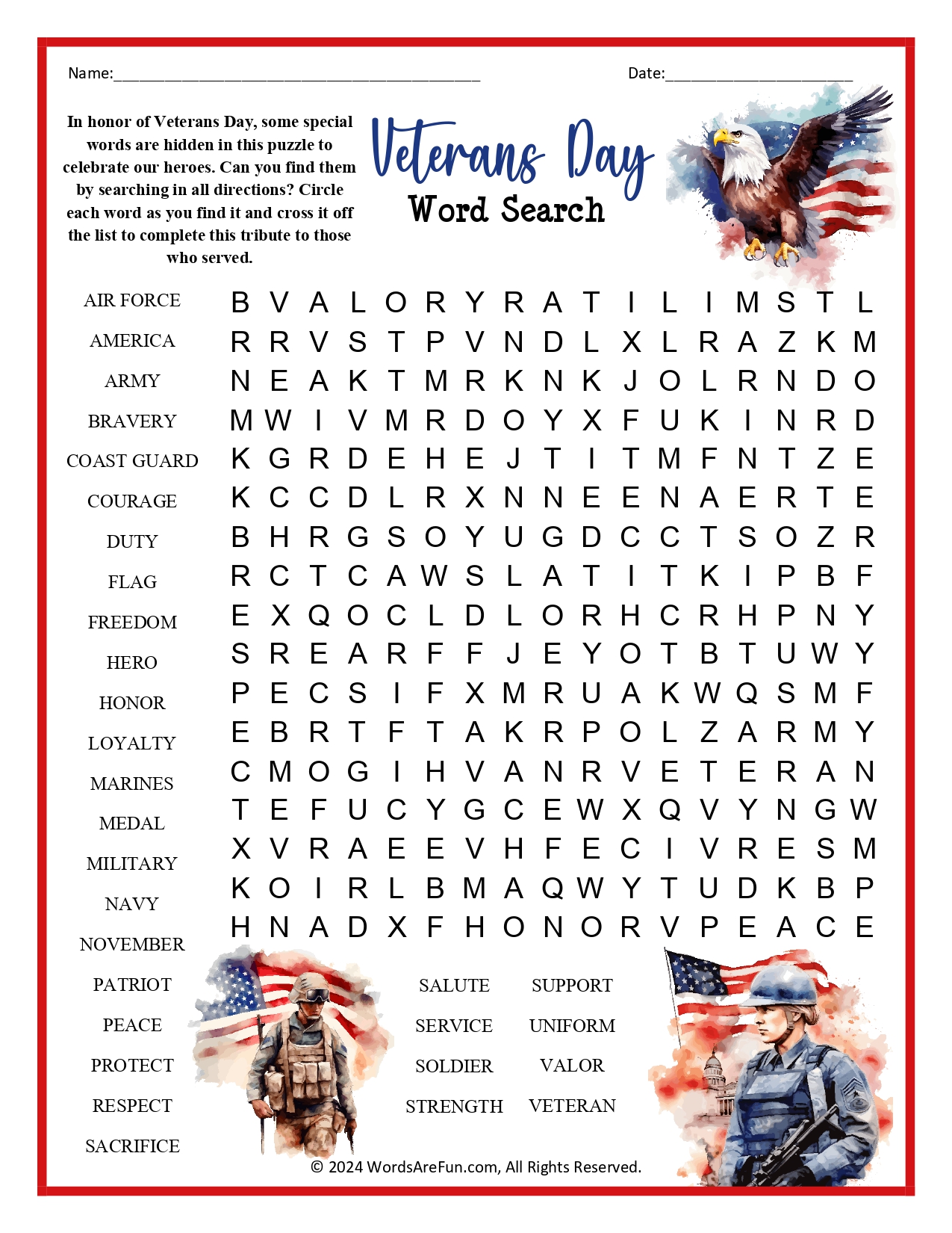 Veterans Day Word Search