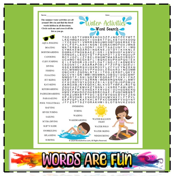 Water Activities Word Search