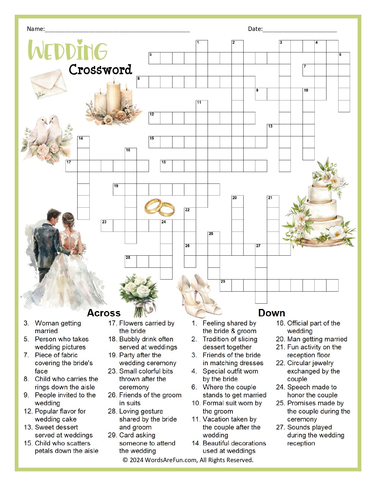 Wedding Crossword Puzzle