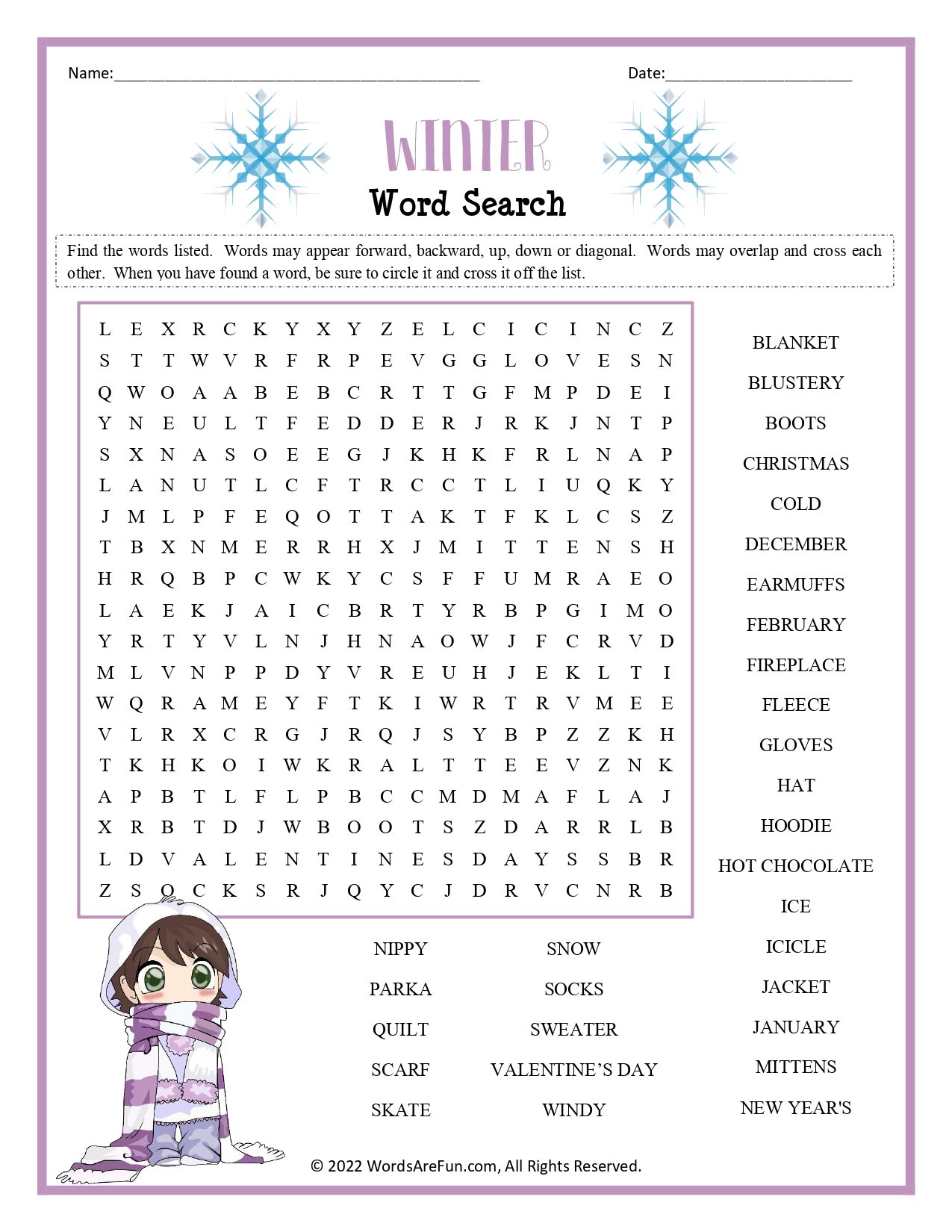 Winter Word Search for Kids