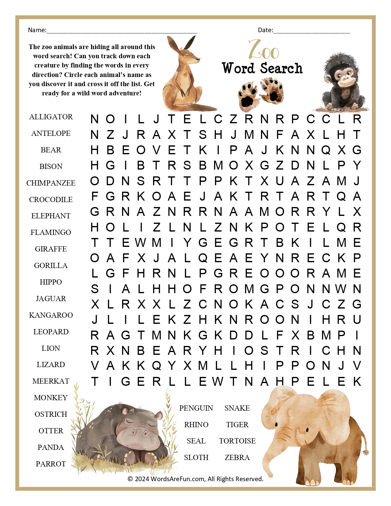 Zoo Word Search